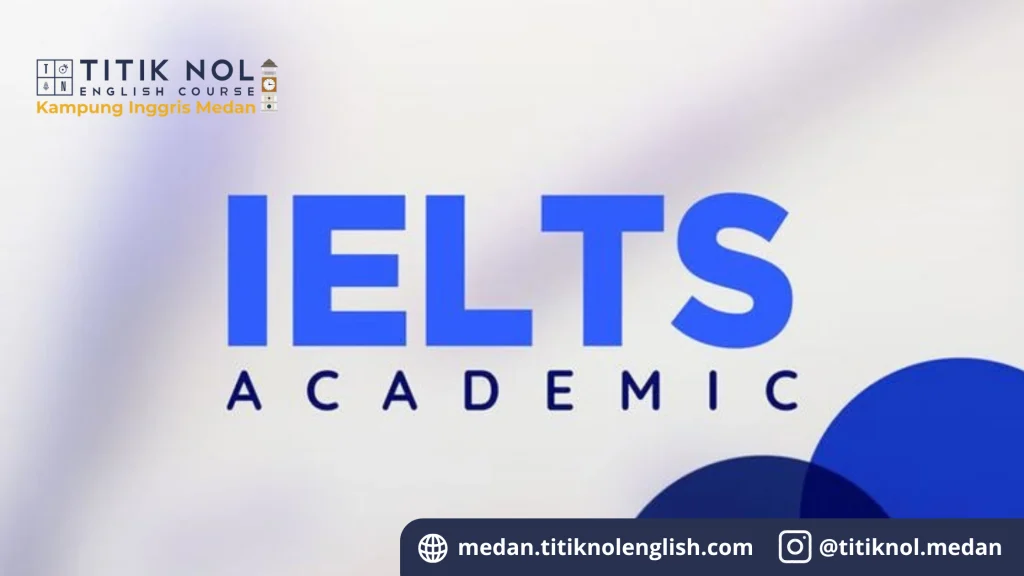 Mahasiswa mempersiapkan tes IELTS Academic dengan materi belajar dan buku bahasa Inggris di meja belajar.